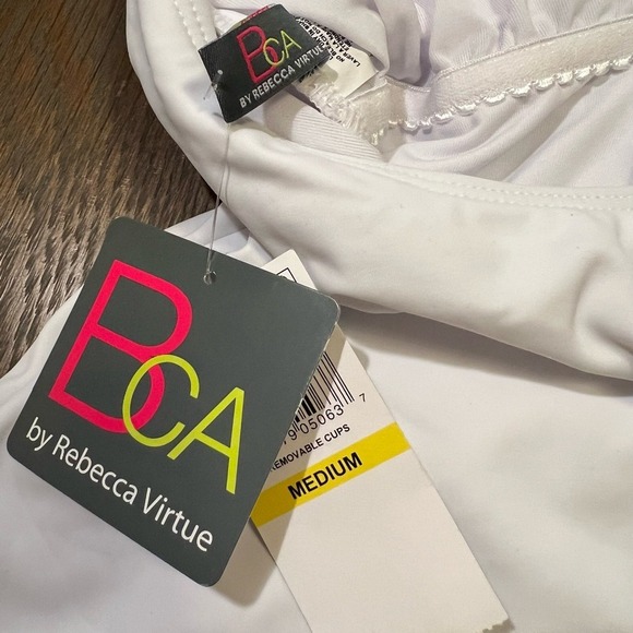 Becca by Rebecca Virtue White Twist Front Halter One Piece Swimsuit Medium NWT - Picture 5 of 5